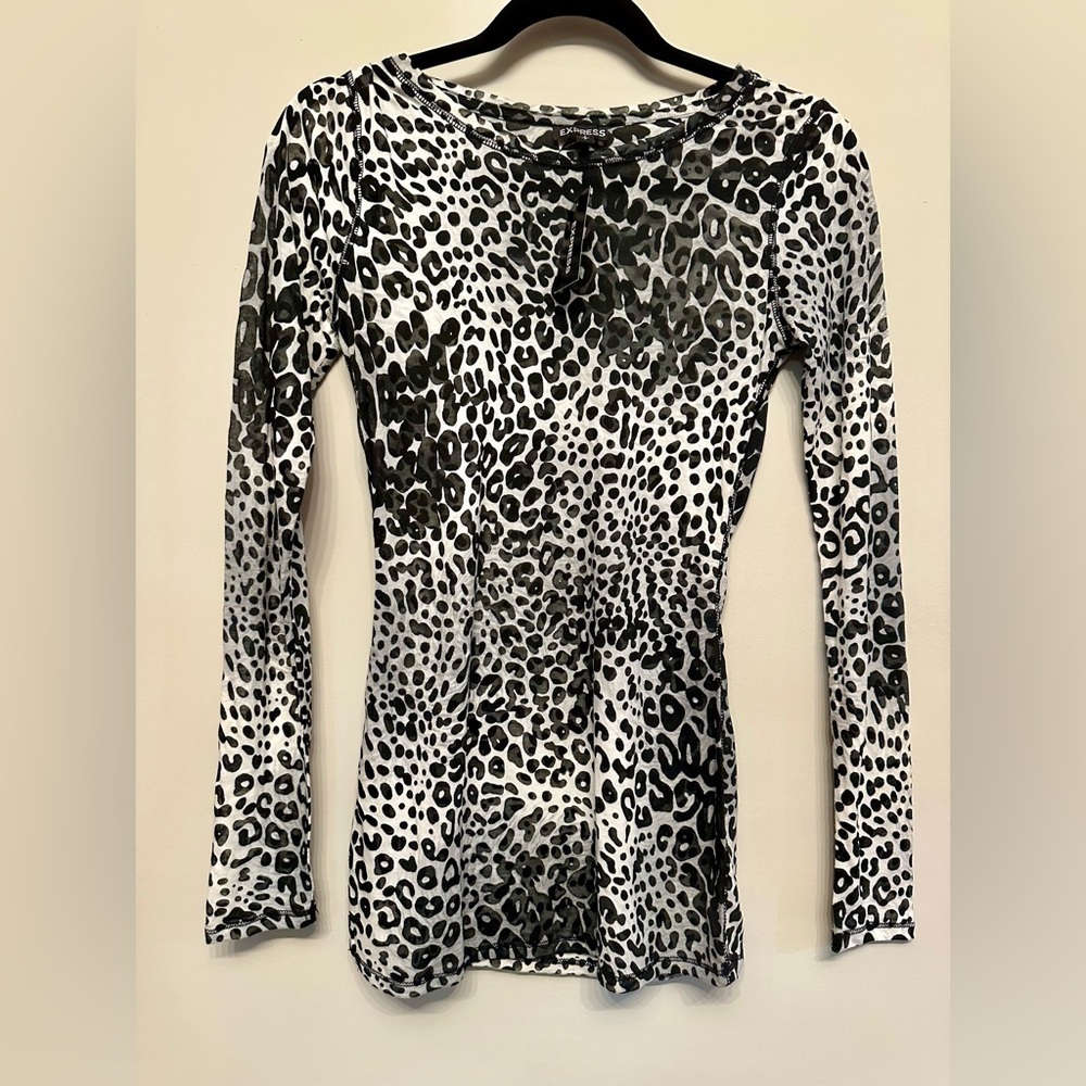 NWT Express Black and White Leopard Print Sheer Bodycon Top Small